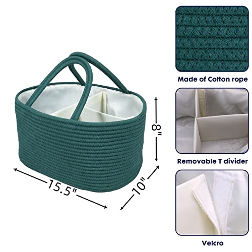 XUANGUO Large Cotton Rope Baby Diaper Caddy Organizer Basket Dark Green - color: Dark green, size: Large