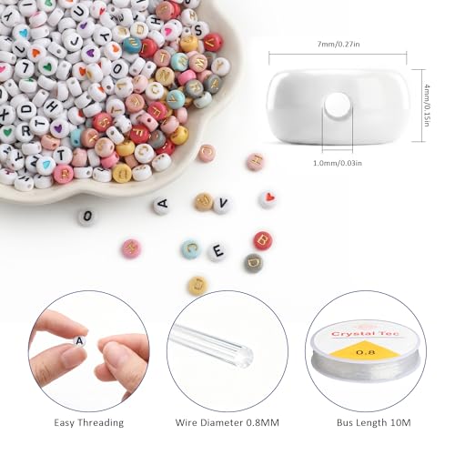 Letter Beads and Bracelets String Set, 4x7mm Round Alphabet Beads - color: C+W+heart