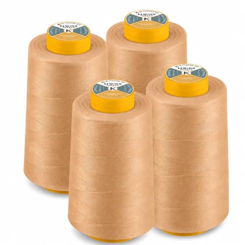 AK Trading 4-Pack Light TAN All Purpose Sewing Thread Cones (6000 Yards Each) of High Tensile Polyester Thread Spools for Sewing, Quilting, Serger Machines, Overlock, Merrow & Embroidery. - color: LIGHT TAN