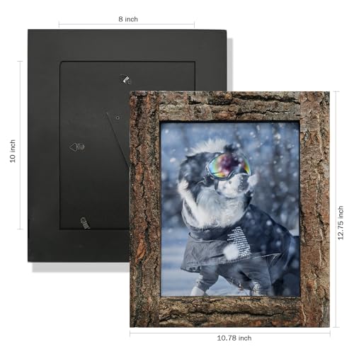 IKEREE 8x10 Rustic Picture Frames with Real Bark, Natural Wood Photo Frame - size: 8x10