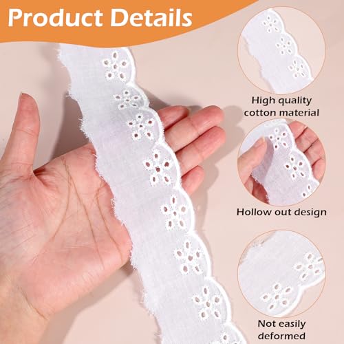 15 Yards Eyelet Lace Trim, White Cotton Lace Ribbon Wavy Edge Floral Embroidery Ruffle Laces Trim for Sewing Dress Clothes Bag Dolls Pets Clothes