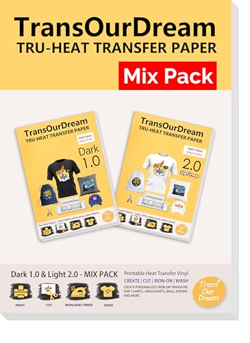 TransOurDream Heat Transfer Paper for Dark and Light T Shirts (5+5 Sheets, 8.5x11, Mix Pack) Iron on Transfers for Dark & Light Fabrics Printable HTV Heat Transfer Vinyl for Inkjet Printers - color: Mix, size: 10 Sheets