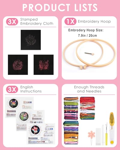 TINDTOP Embroidery Kit for Adult, Mushroom Embroidery Stitch Practice kit - color: Mushroom