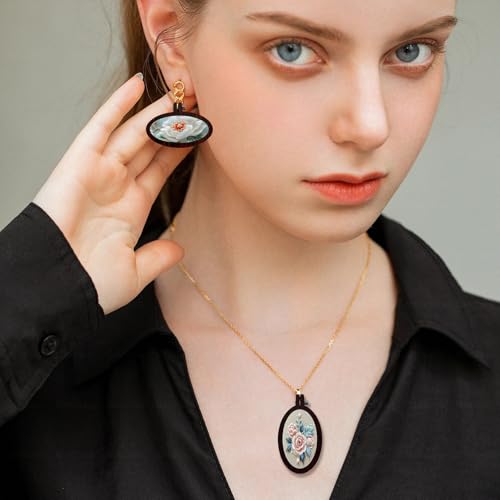 Wood Mini Embroidery Hoop Frame Sewing Ornament Frame Tiny Crossing Stitch Hoop Ring for DIY Embroidery Necklace Pendant Keychain (35Pcs Dark Brown) - size: 35Pcs Round