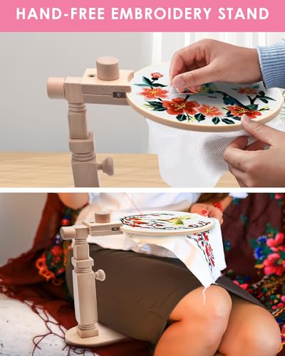 TINDTOP Beech Wood Embroidery Hoop Stand, with 3pcs Embroidery Hoops - color: Set B
