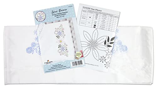 Star Flowers Stamped for Embroidery Pillowcases - Set of 2