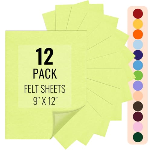 IONTACH 9" X 12" Felt Fabric Sheets 1.6mm Thick (12 Packs, Light Yellow) - color: Light Yellow