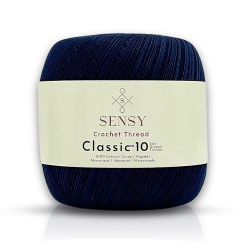 S Sensy Classic Size 10 - Mercerized Giza Cotton Yarn, Navy Blue, 618 Yards - color: Navy Blue, size: 1 Skein