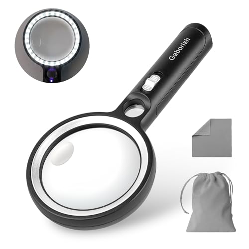 Magnifying Glass with 30 LED Lights, 10X 20X 45X Handheld Illuminated - color: Black & Silver