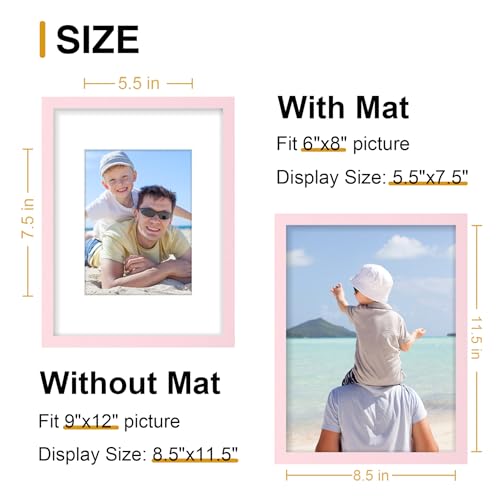 decorUhome 9x12 Picture Frame Fits 6x8 Photos with Mat, Pink - color: Pink, size: 9x12