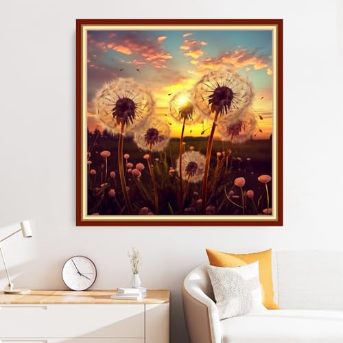 Disxvivy Cross Stitch Stamped Full Embroidery Kits DIY 11CT Cotton Thread Printed DIY Needlepoint Kits Craft Needlework Set Cross-Stitch Stamped Sets-Beautiful Dandelion 18x18 inch - color: Artstyle20