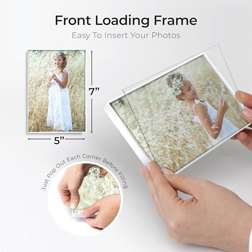 Mantello 5x7 Inch Front Loading Picture Frames - White - Art Wall Hanging Table Desk - Family Gallery Multi Photo Frame - 6 Pack - color: White, size: 5x7 - 6 Pack