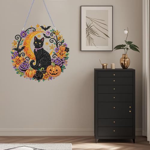 ARPADAMO Black Cat Diamond Art Kits for Adults, Acrylic Hanging Suncatcher - color: DP05092