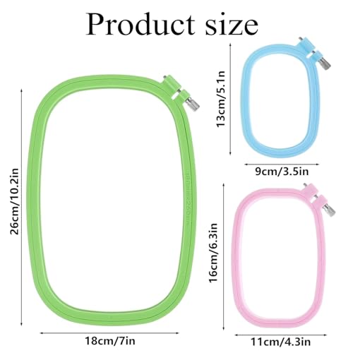 JINJUMEI 3 Pack 3 Size Square Embroidery Hoops, Cross Stitch Hoop, Embroidery Hoop, Rectangular Cross Stitch Embroidery Frame DIY Sewing Tool for Quilting Silk-Painting(3 Color)