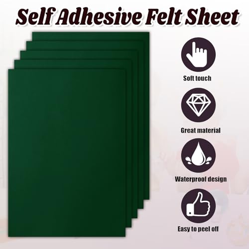 Biaungdo Self Adhesive Felt Sheets, Dark Green, 8 x 12 Inch, 12 Pcs - color: Green
