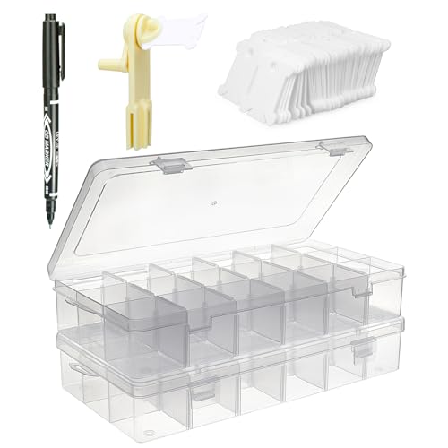 Embroidery Floss Organizer, 2 Removable 18 Compartments Cross Stitch Thread Storage Box with 200 Plastic Embroidery Floss Bobbins, 1 Floss Winder and 1 Marker - color: Transparent 2 Boxes