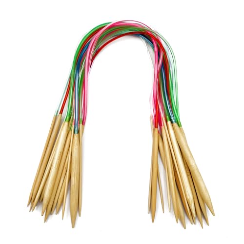 Mdoker 18 Pairs Bamboo Knitting Needles Set Circular Wooden Knitting Needles with Colorful Plastic Cable Size 2mm-10mm,Knitting Needle for DIY Craft(60cm/24inch) - size: 24inch
