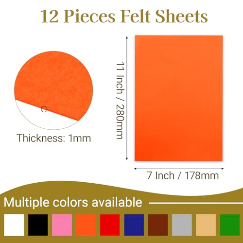 12 Pcs Felt Sheets, 7x11 Inch Stiff Felt for Crafts DIY, Orange - color: Orange