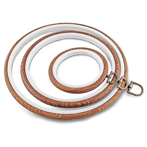 Piutouyar 3 Pcs 3 Sizes Embroidery Hoop Set, Imitated Wood Display Frame - style: 3 Pieces (4"+6.7"+8.4")