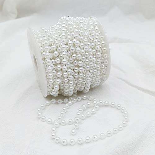 6MM Beaded Trim White Crafts Faux Pearl Beads Garland Roll Strand 59FT - color: White, size: 6mm