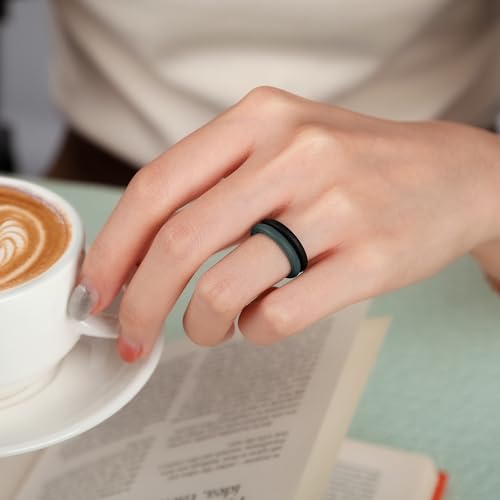 Egnaro Women's Silicone Wedding Ring 2.5mm Wide 1.8mm Thick Rubber Band Set - color: SETD4-Black, Green, Cream Beige, Cloudy Blue
