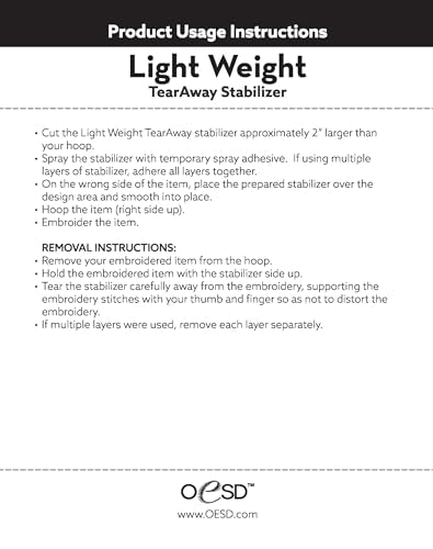 OESD Light Weight Tear Away Embroidery Stabilizer 10" x 10 Yd Roll