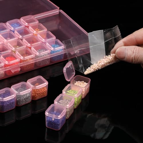 Mr. Pen- Bead Storage Containers, 28 Grids, 2 Pack, Transparent Pink - color: Transparent Pink, size: 2 Pack-56 Pcs(6.8"x4.4"x1")