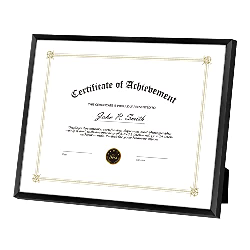 Golden State Art 8.5x11 Black Aluminum Certificate Frame Real Glass Front - color: Black (No Mat)