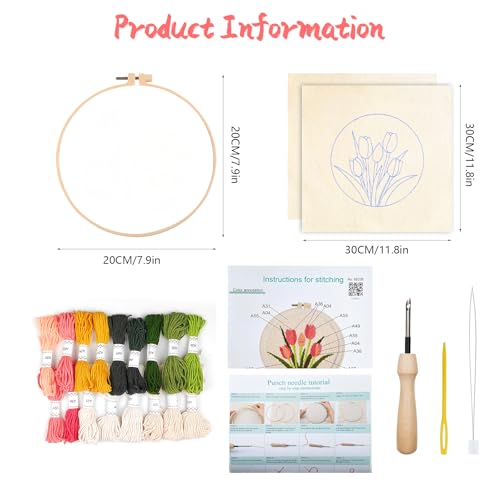 BATHRINS 2PCS Embroidery Punch Needle Kit Beginners Cross Stitch Kits Creative Easy Floral Pattern Hand Crafts with Hoop,Needle,Threads Mothers Day Gifts Crafts & Home Decor