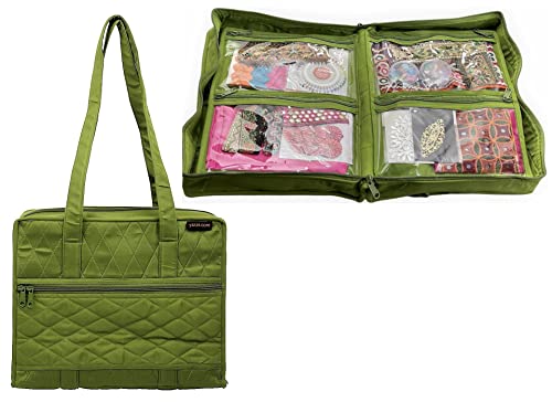 Yazzii Quilter’s Project Bag with 19 Pockets - Portable Storage Craft Bag Organizer - Multipurpose Storage Organizer for Quilting, Patchwork, Embroidery, Needlework Green - color: Green