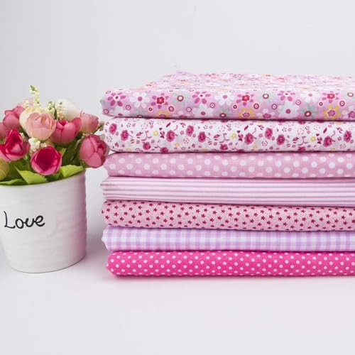 Cotton Fabric DIY Making Supplies Quilting Patchwork Fabric Fat Quarter Bundles DIY for Quilting Cotton Patchwork Cushions (All Pink, 20" x 20") - color: 7pcs All Pink, size: 20" x 20"