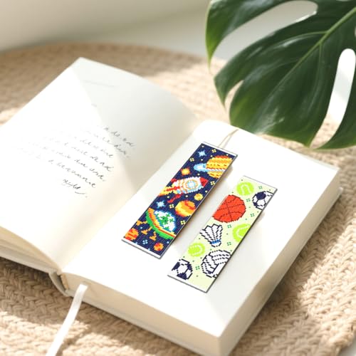FREEBLOSS 6 Set Cross Stitch Bookmark Kit 11 CT Stamped Cross Stitch Kit DIY Embroidery Bookmark Kits for Adult Beginners with Instructions, Boy Theme, 6 x 20 cm/8" x 2.4" - style: Boys