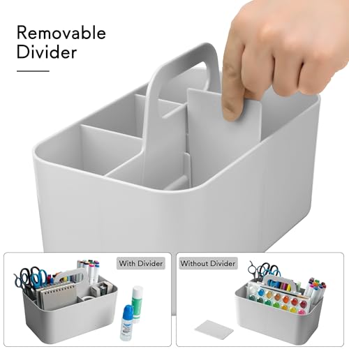 Tiawudi Multipurpose Caddy Organizer, Plastic Caddy with Handle, Stackable Desk Organizer for Stationery, Marker and Pencil, Office Supplies Organizer, Dorm Caddy - color: Gray, size: Rectangle