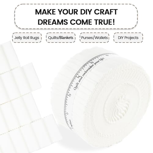 Craftido-20 Options-100% Cotton Jelly Roll Fabric Precut Strips for Quilting, Crafting, and Sewing, 40 Strips 2.5" x 44" Assorted Bundles for Rug, Quilt Project, DIY Craft and Home Decor-40 White - color: 40 White