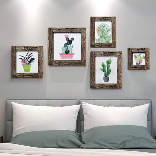 IKEREE 5x7 Rustic Picture Frames with Real Bark, Natural Wood Photo Frame - size: 5x7