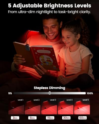 Glocusent 630nm Red Light Reading Light, 26 LED Zero Blue Light Book Lamp - color: Black-Red Light