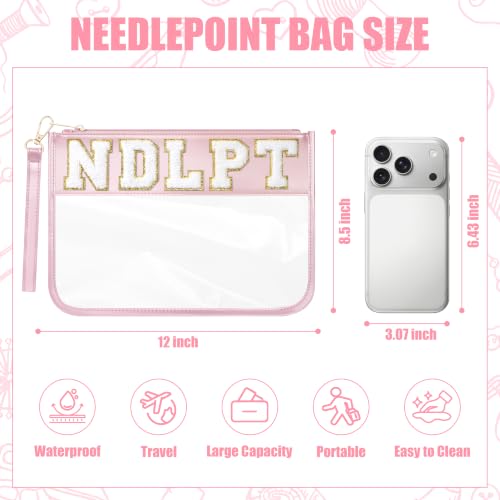 BuyCard Needlepoint Project Bag, NDLPT Clear Zipper Pouch Sewing Gifts Bag - color: Pink