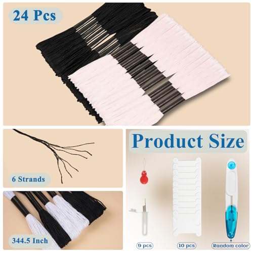 Amrules Friendship Bracelet String, 24 Pcs Embroidery Floss, Black & White - color: Black and White, size: 24 Skeins