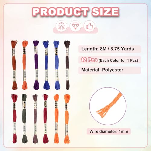 PATIKIL 12 Skeins Embroidery Floss Polyester Embroidery Threads Bracelets - color: Dark Mixed Colors