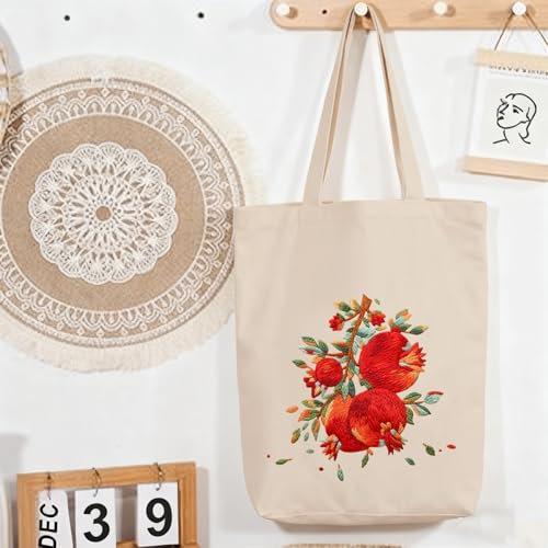 CREAWONDER Canvas Tote Bag Embroidery Kit with Pattern for Beginners, Arts and DIY Embroidery Crafts Kits for Adults, Include Instructions, Embroidery Hoops, Color Threads and Tool - color: CR002 shiliuranran white