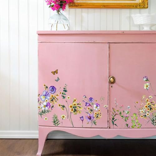 Floral Vintage Rub on Transfer for Furniture Large Flower UV DTF Transfer Sticker for Wood Glass Home Decor, Wild Flower - style: Wild Flower