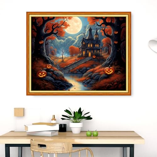 Dimensean Stamped Cross Stitch Kits Full Range of Embroidery Patterns Starter Kits for Beginners Adult DIY Cross Stitches Needlepoint Kits 11CT-Moon Magic House 16x20 inch - color: Craftpattern63