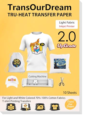 TransOurDream Heat Transfer Paper for Light Shirts(10 Sheets, 8.5x11),Printable HTV Heat Transfer Vinyl for Inkjet Printers - color: Light, size: 10 Sheets