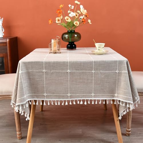 Plaid Farmhouse Tablecloth Checkered Cotton Linen Heavy Weight Table Covers Square 70x70 Inch - color: Coffee, size: 70" x 70" (Square)