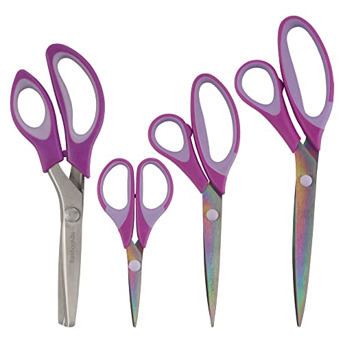 JubileeYarn Titanium Softgrip Scissors Set - Pinking, Sewing, Arts, Crafts, Office - 3 Sets of 4 - Purple - color: 4pc Purple, size: 3 Sets