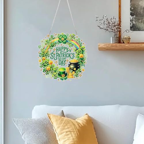ZeeLionArt Hanging Diamonds Art kit for Adult,Saint Patrick Wreath Pendant Diamonds Painting Art Kit,7.0x7.1inch Acrylic Diamonds Painting Board Kit Ornament, Special Crystal Diamond Hanging Ornament - color: DP02581