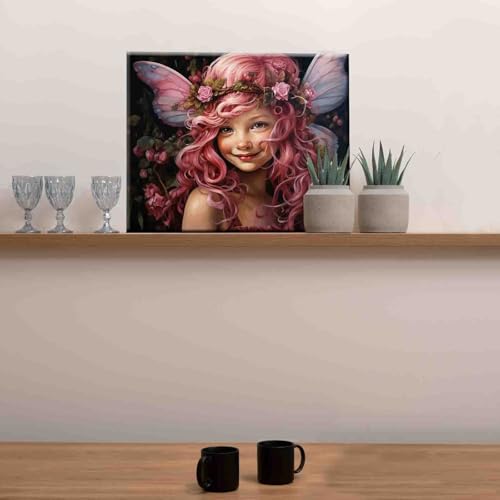 Angel Girl DIY Paint by Numbers for Adults Pink Rose Wreath DIY Digital Oil Painting Acrylic Paint Cute Girl Painting Kits Canvas Wall Art Gift Bedroom Decor Room Decor 16x20 Inch （DIY Frame ） - color: Angel-02, size: 16''Wx20''H(DIY Frame)