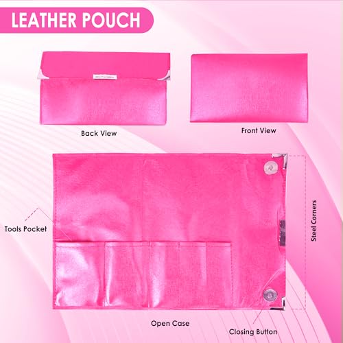 Beauty & Crafts Hair Extension Tools- Stainless Steel Pliers Set for Micro Beads- 1 Crochet Needle 1 Pulling Hook with Tail Comb- Micro Links Tool Kit with Leather Pouch- (Pink) - color: Pink