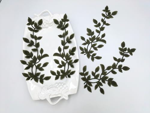 Embroidered Iron on Patches Applique, Two Pairs Green Leaves Patches - color: Two Pairs Green Leaves