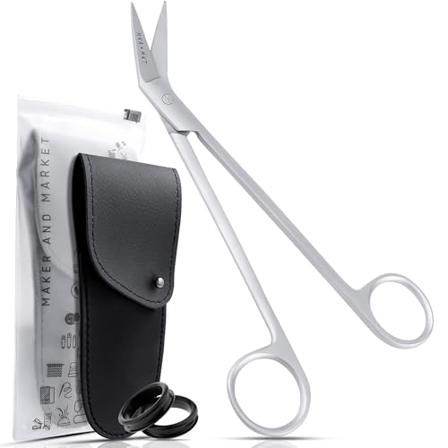 Applique Long Thin 6 Inch - Angled Offset Blade Scissors with Pouch Sleeve for Embroidery, Fabric, Thread, Knitting, Sewing, Arts & Craft (Satin)